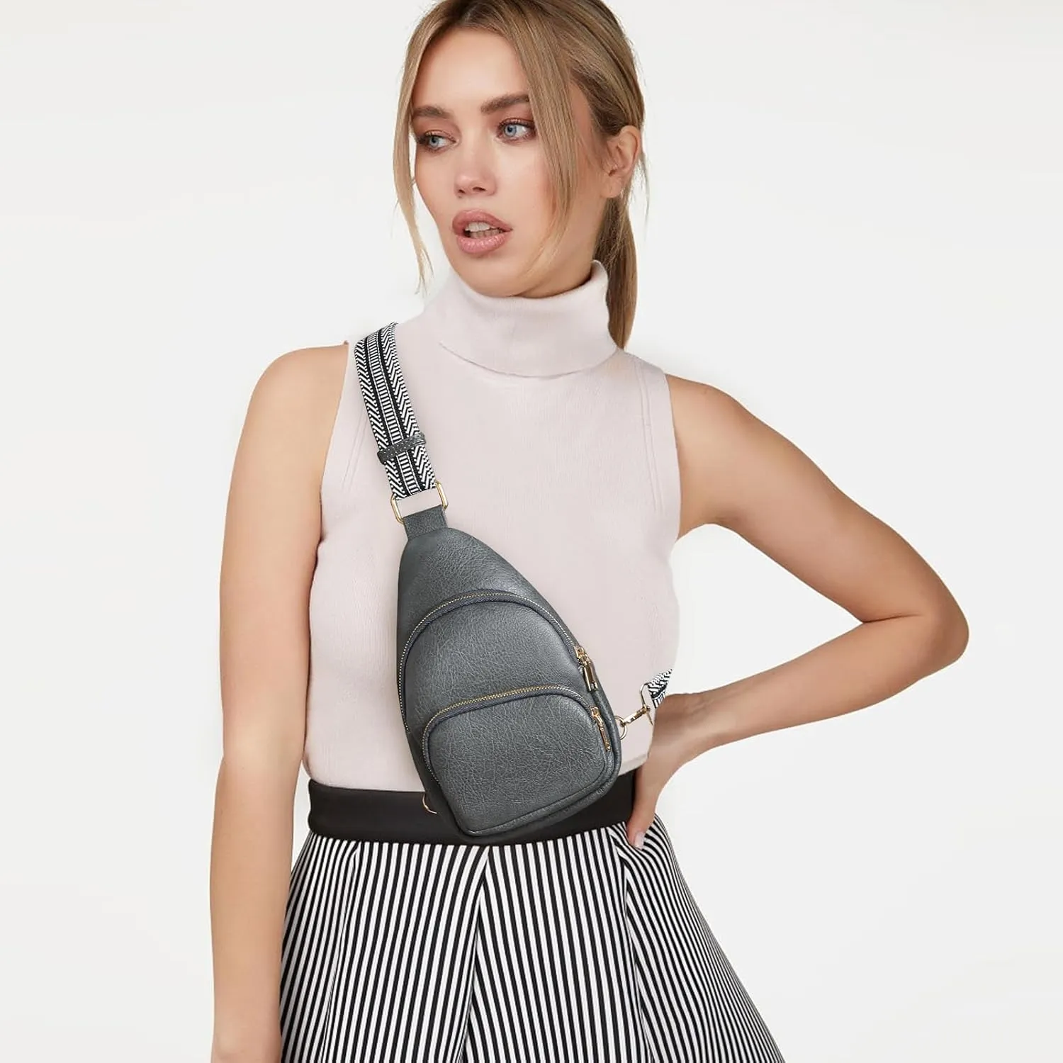 Small Sling Bag for Women, Vegan Leather Crossbody Fanny Packs Chest Bag With Guitar Strap