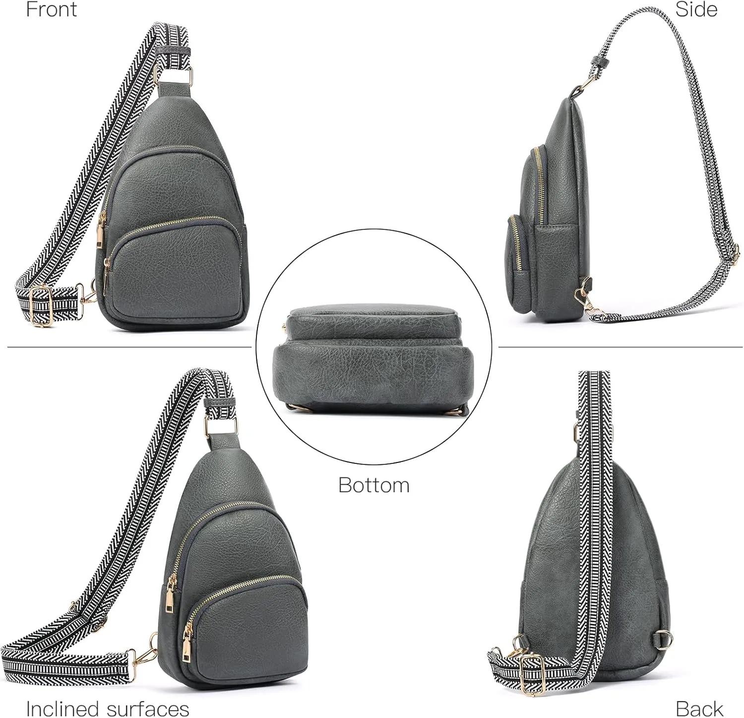 Small Sling Bag for Women, Vegan Leather Crossbody Fanny Packs Chest Bag With Guitar Strap