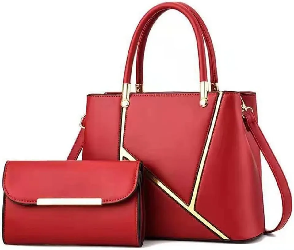 SNAPWISH® Women Handbag Geometric Tote Bag Long Wallet Shoulder Bag Top Handle Handbag Purse 2 Pcs Set