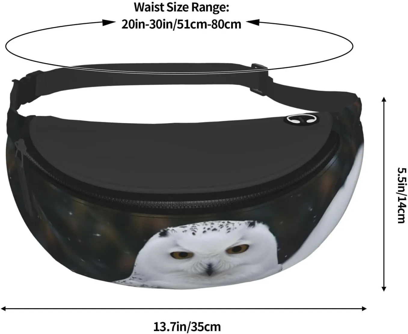Snow Owl Fanny Pack for Man Women Waist Bag Adjustable Belt Casual Chest Bag Bum Bags for Travel Sports Running Hiking Waist Packs