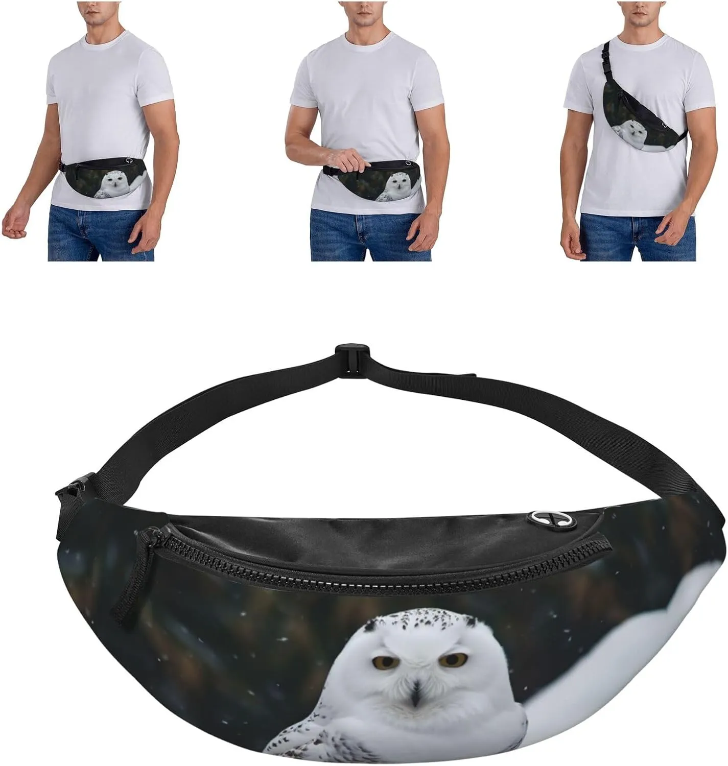 Snow Owl Fanny Pack for Man Women Waist Bag Adjustable Belt Casual Chest Bag Bum Bags for Travel Sports Running Hiking Waist Packs