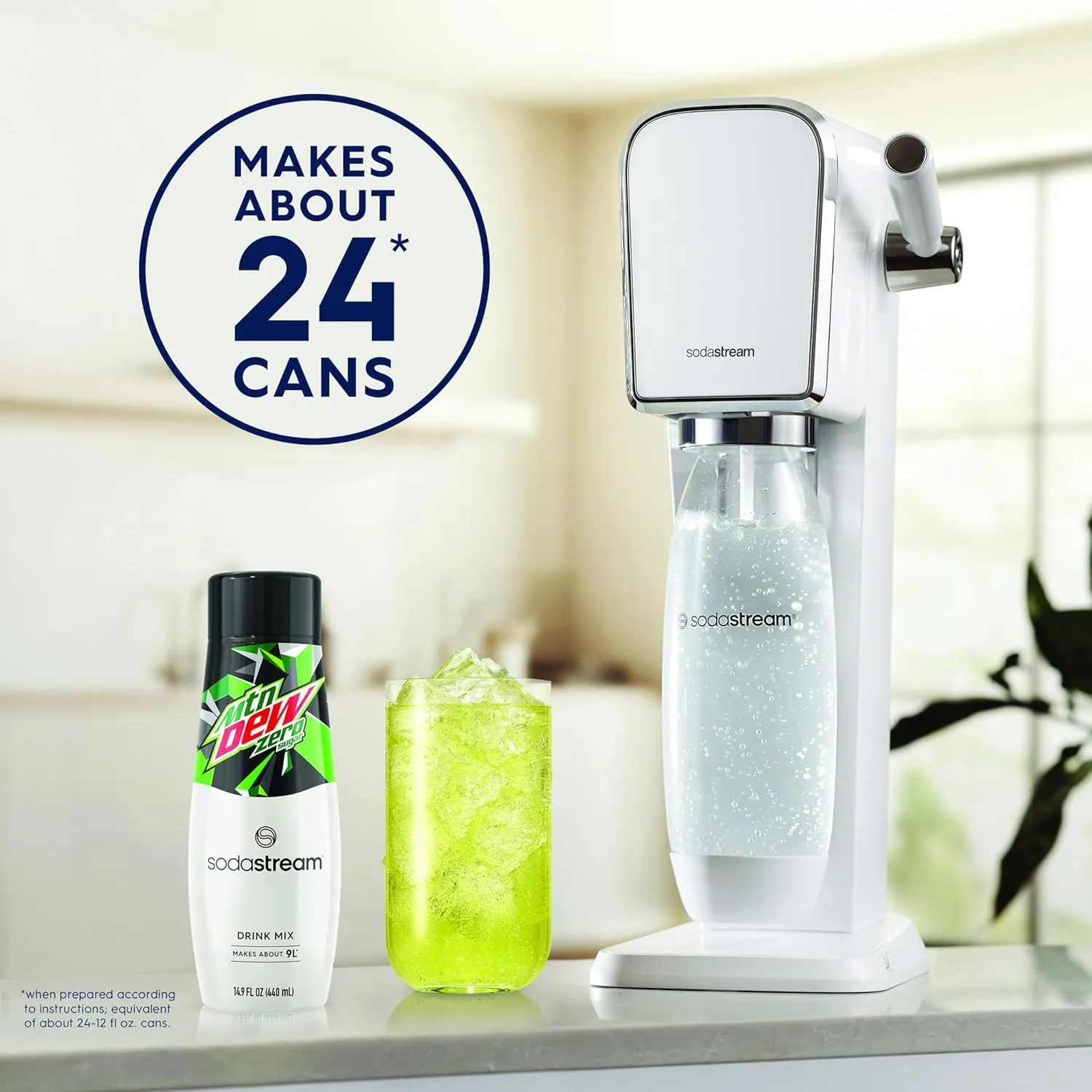 SodaStream - Mountain Dew Zero Sugar Drink Mix | For Sparkling Water Makers | Sugar-Free, 0 Calories | Caffeine: 48mg/12oz | Makes 96 Servings | 14.9 Fl Oz, Pack of 4