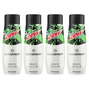SodaStream - Mountain Dew Zero Sugar Drink Mix | For Sparkling Water Makers | Sugar-Free, 0 Calories | Caffeine: 48mg/12oz | Makes 96 Servings | 14.9 Fl Oz, Pack of 4