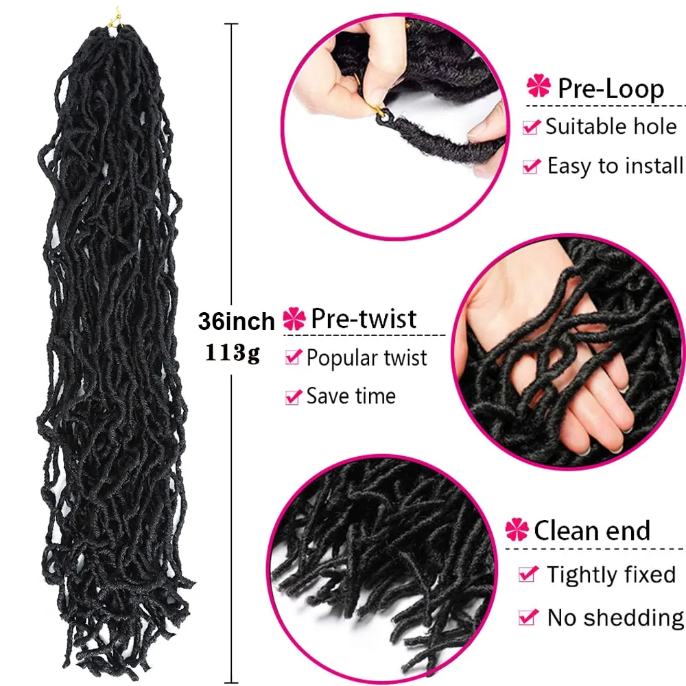 Soft New Faux Locs 36inch 6packs Super Long Goddess Locs Crochet Hair Natural Pre Looped Natural Crochet Braid Curly Wave Braiding Hair（36inch #1b 6packs)…