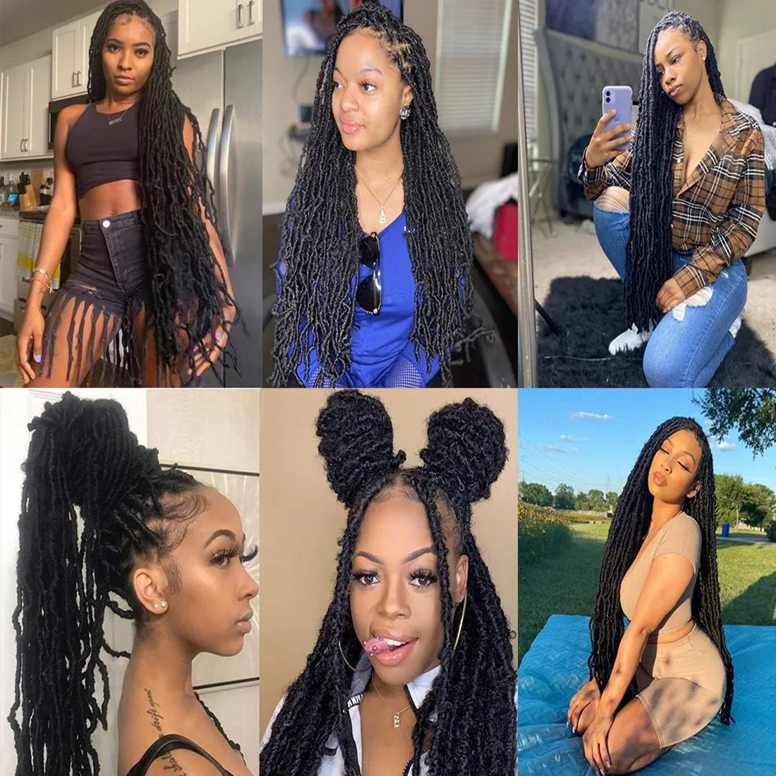 Soft New Faux Locs 36inch 6packs Super Long Goddess Locs Crochet Hair Natural Pre Looped Natural Crochet Braid Curly Wave Braiding Hair（36inch #1b 6packs)…
