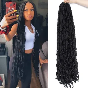 Soft New Faux Locs 36inch 6packs Super Long Goddess Locs Crochet Hair Natural Pre Looped Natural Crochet Braid Curly Wave Braiding Hair（36inch #1b 6packs)…