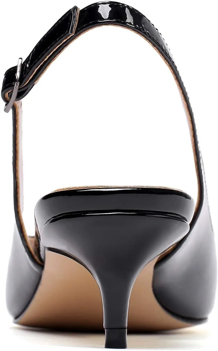 Soireelady Women's Pointed Toe Kitten Heel Pumps Slingback Ankle Strap Work Low Heels Office Party Dress Buckle Shoes