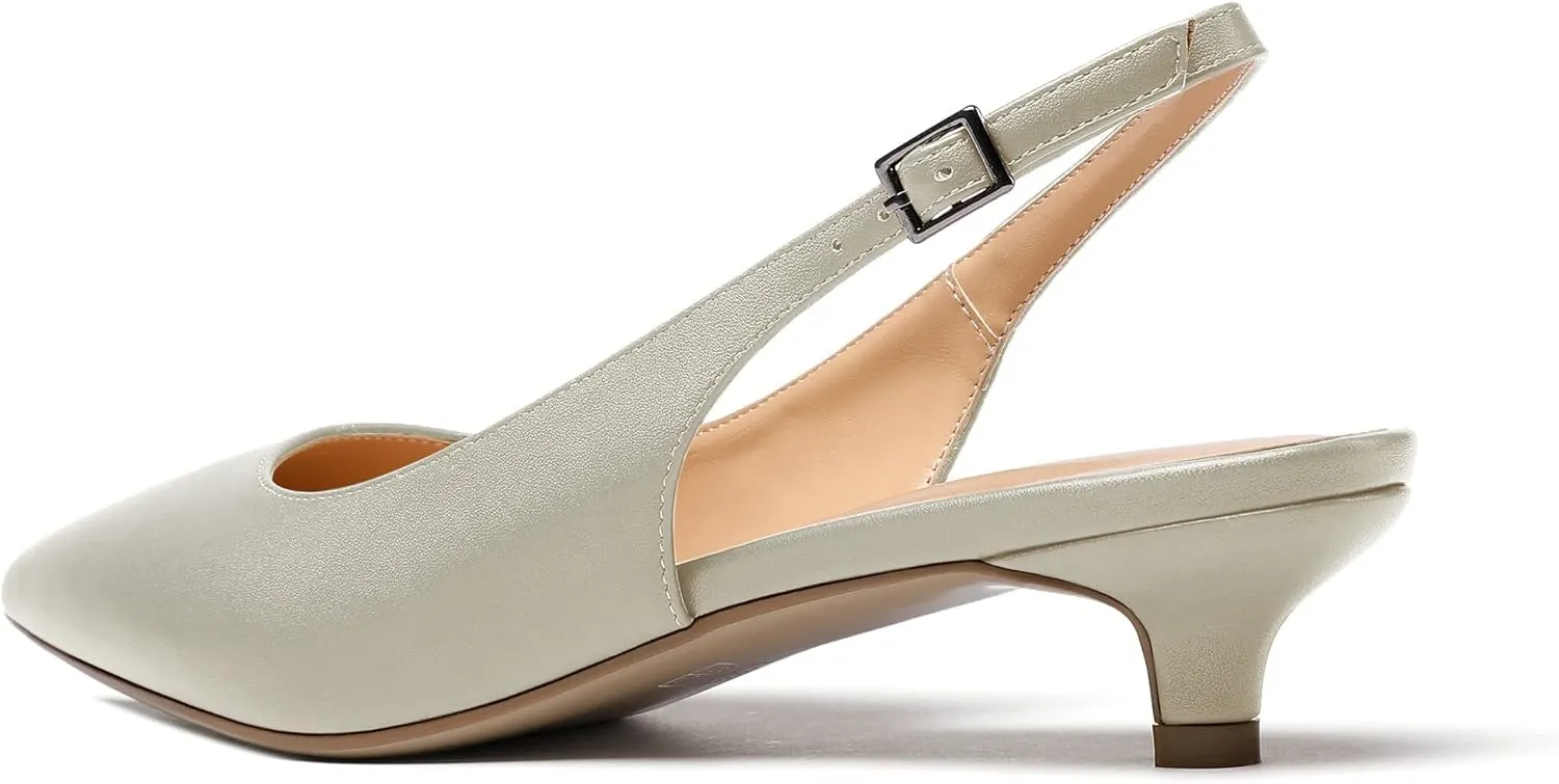Soireelady Women's Pointed Toe Kitten Heel Pumps Slingback Ankle Strap Work Low Heels Office Party Dress Buckle Shoes