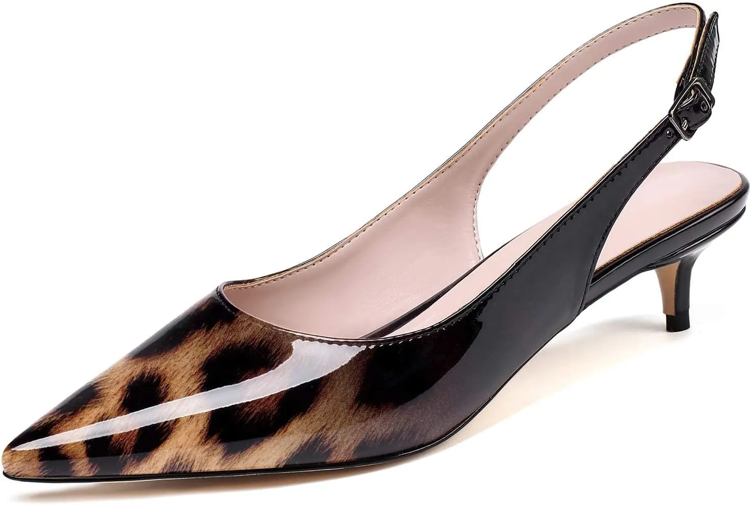 Soireelady Women's Pointed Toe Kitten Heel Pumps Slingback Ankle Strap Work Low Heels Office Party Dress Buckle Shoes