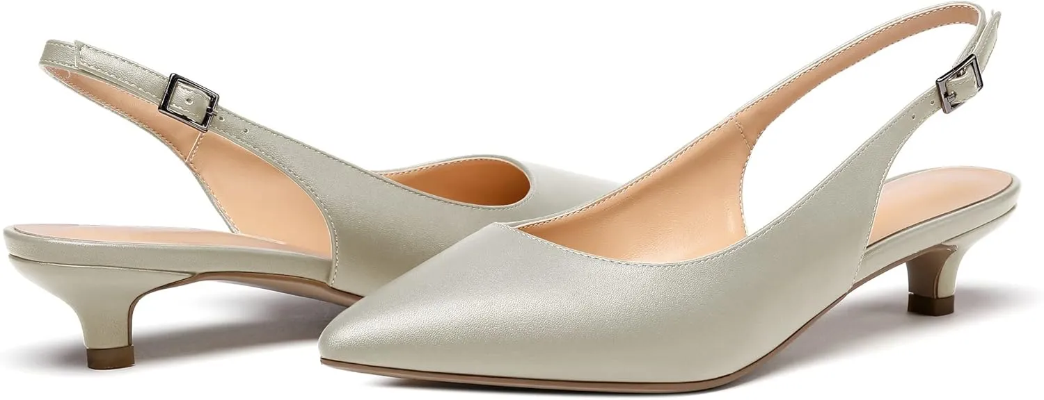 Soireelady Women's Pointed Toe Kitten Heel Pumps Slingback Ankle Strap Work Low Heels Office Party Dress Buckle Shoes