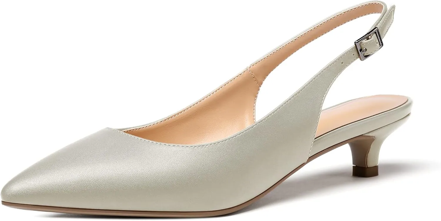 Soireelady Women's Pointed Toe Kitten Heel Pumps Slingback Ankle Strap Work Low Heels Office Party Dress Buckle Shoes