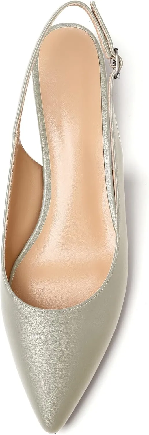 Soireelady Women's Pointed Toe Kitten Heel Pumps Slingback Ankle Strap Work Low Heels Office Party Dress Buckle Shoes