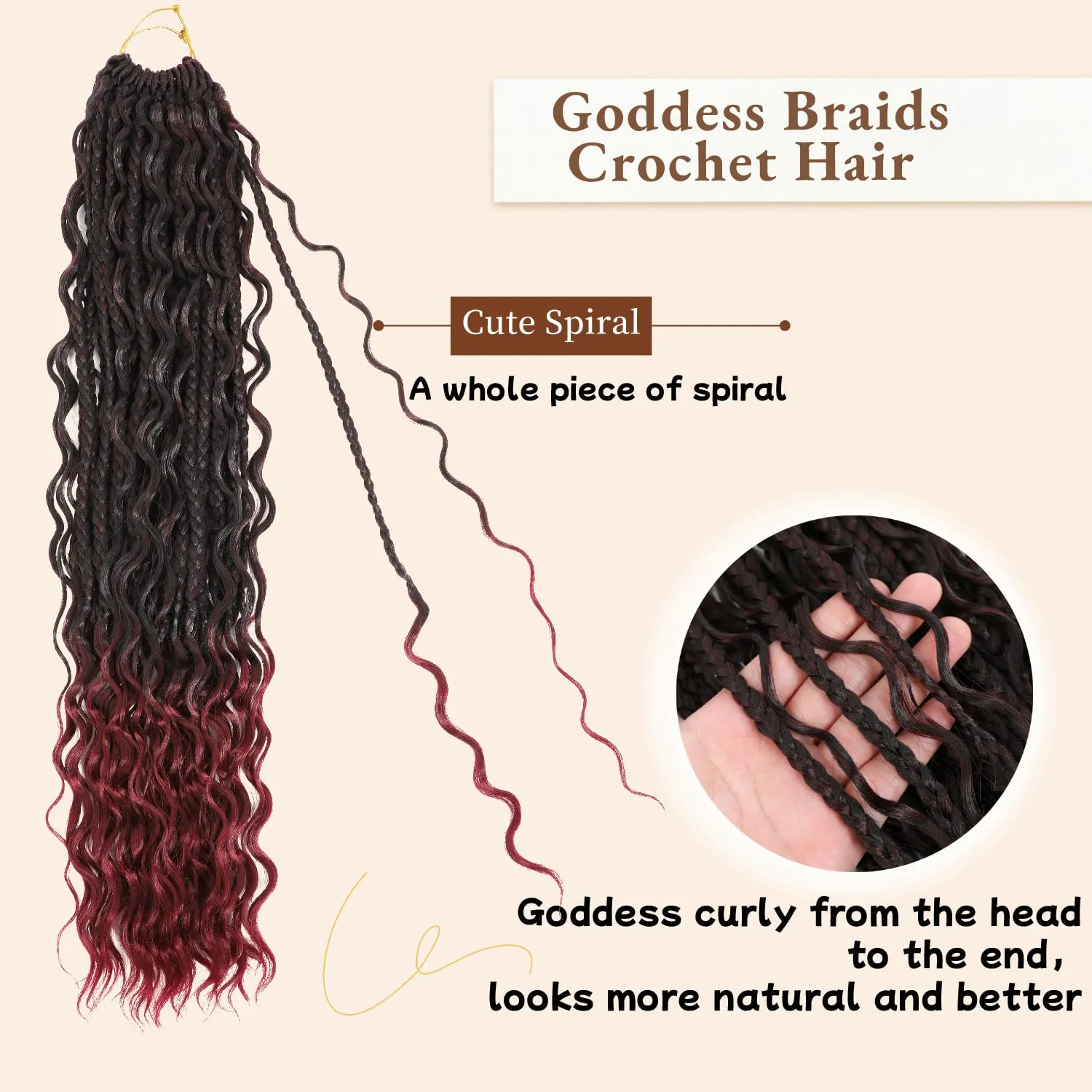 SOKU Goddess Box Braids Crochet Hair 24 Inch - 8 Packs Ombre Burgundy Boho Bohemian Box River Braids Pre-looped Synthetic Braiding Hair Extensions with Curly Ends for Women (24 Inch, T1B/BUG)