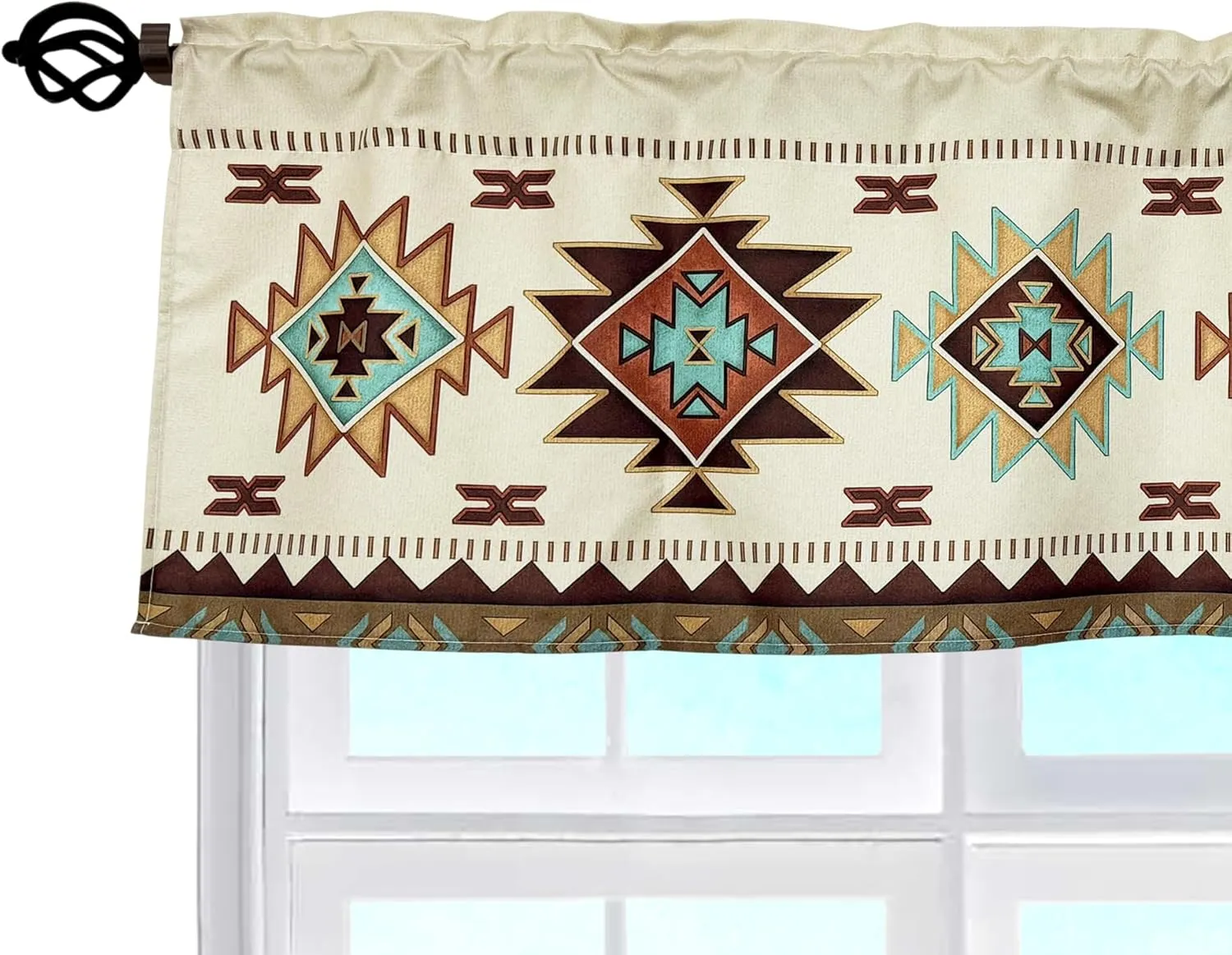 Southwest Tribal Navajo Aztec Fancy Abstract Geometric Ethnic Hipster Design Window Décor Curtain Valance Decorative Rod Pocket 52 X 16 Inches