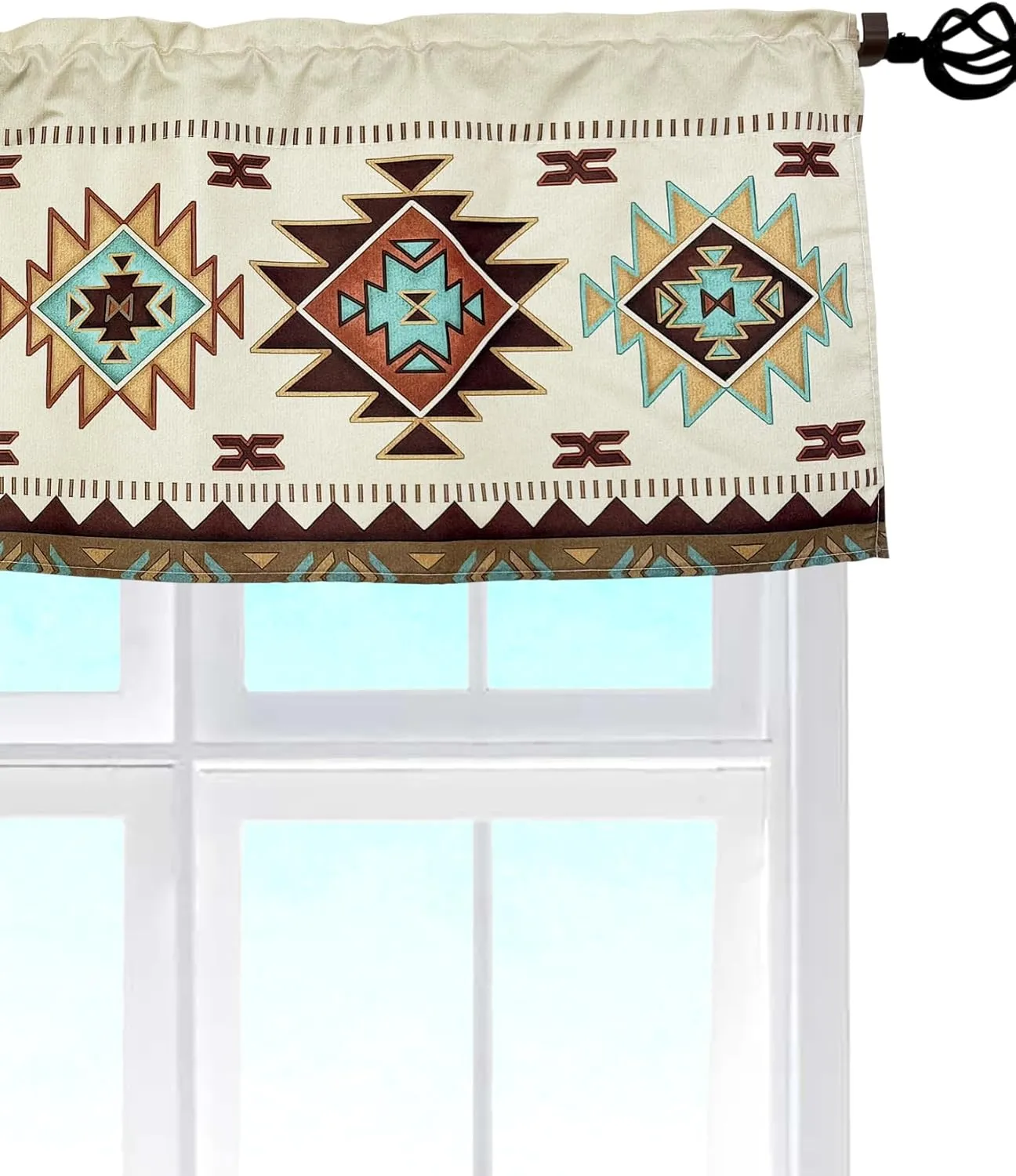 Southwest Tribal Navajo Aztec Fancy Abstract Geometric Ethnic Hipster Design Window Décor Curtain Valance Decorative Rod Pocket 52 X 16 Inches