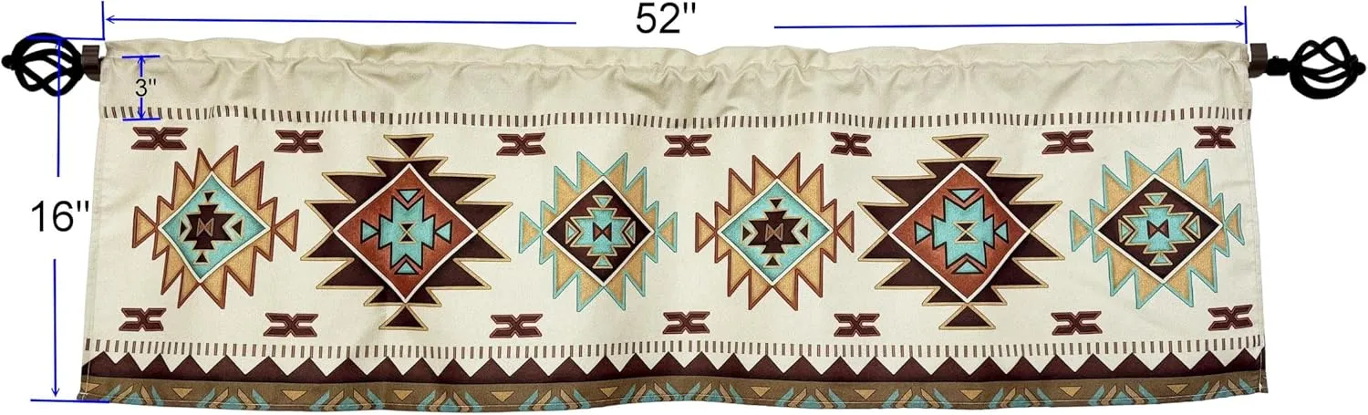 Southwest Tribal Navajo Aztec Fancy Abstract Geometric Ethnic Hipster Design Window Décor Curtain Valance Decorative Rod Pocket 52 X 16 Inches