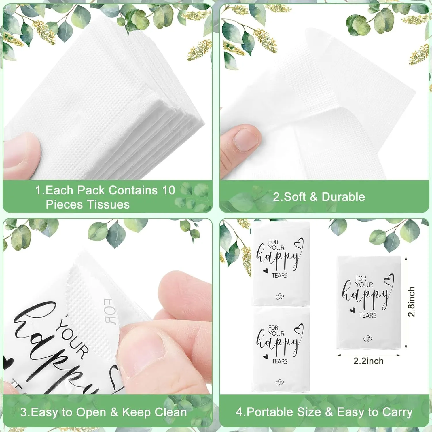 Spiareal 50 Pcs Happy Tears Tissues Packs Facial Tissues Items for Guests Welcome Bags Pocket Paper 3 Ply Individual Mini Travel Size Bulk for Wedding Party Favor Ceremony Graduation(Classic)