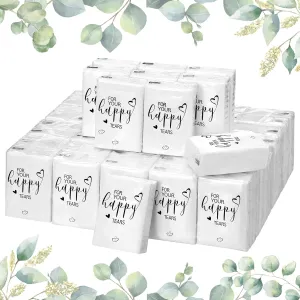 Spiareal 50 Pcs Happy Tears Tissues Packs Facial Tissues Items for Guests Welcome Bags Pocket Paper 3 Ply Individual Mini Travel Size Bulk for Wedding Party Favor Ceremony Graduation(Classic)