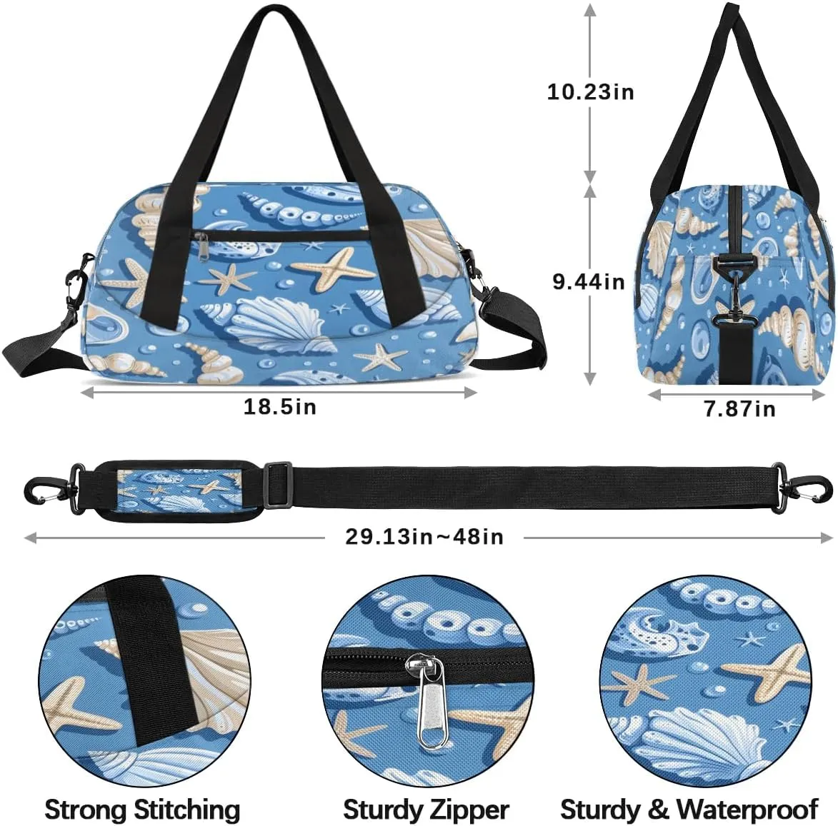 Sport Duffel Bag Cute Seashell Starfish Kids Gym Bag Weekender Overnight Bags for Boys Girls Teens Carry On Workout Travel Bag