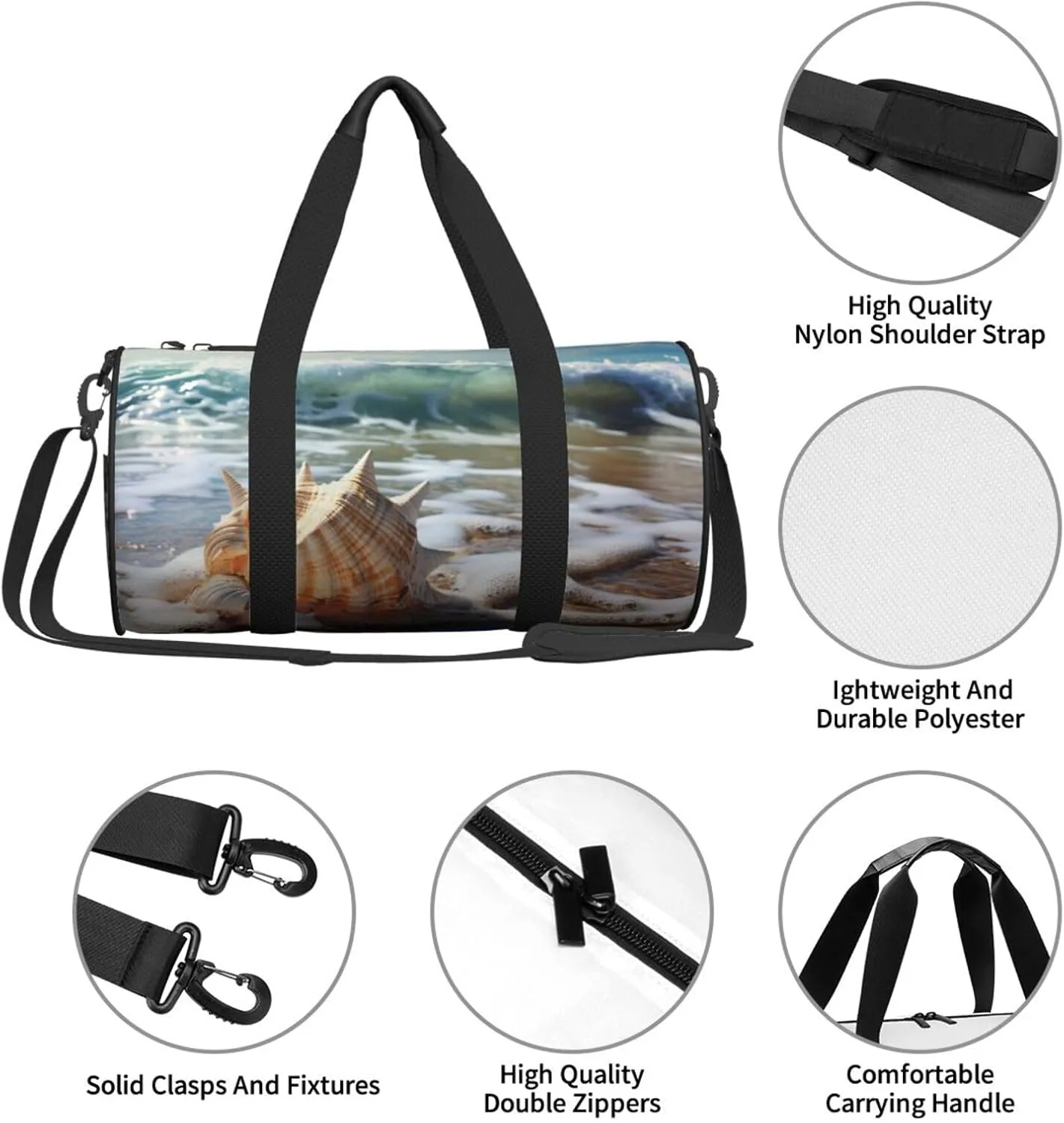 Sports Gym Bag for Women Men Travel Duffel Bag Tote Weekender Bag Carry on Overnight Bag for Travel Swimming Fitness Workout Sports Ocean Sea Wave Seashell Duffle Bag