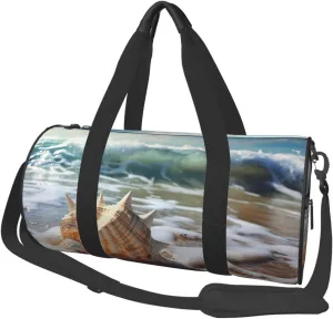 Sports Gym Bag for Women Men Travel Duffel Bag Tote Weekender Bag Carry on Overnight Bag for Travel Swimming Fitness Workout Sports Ocean Sea Wave Seashell Duffle Bag
