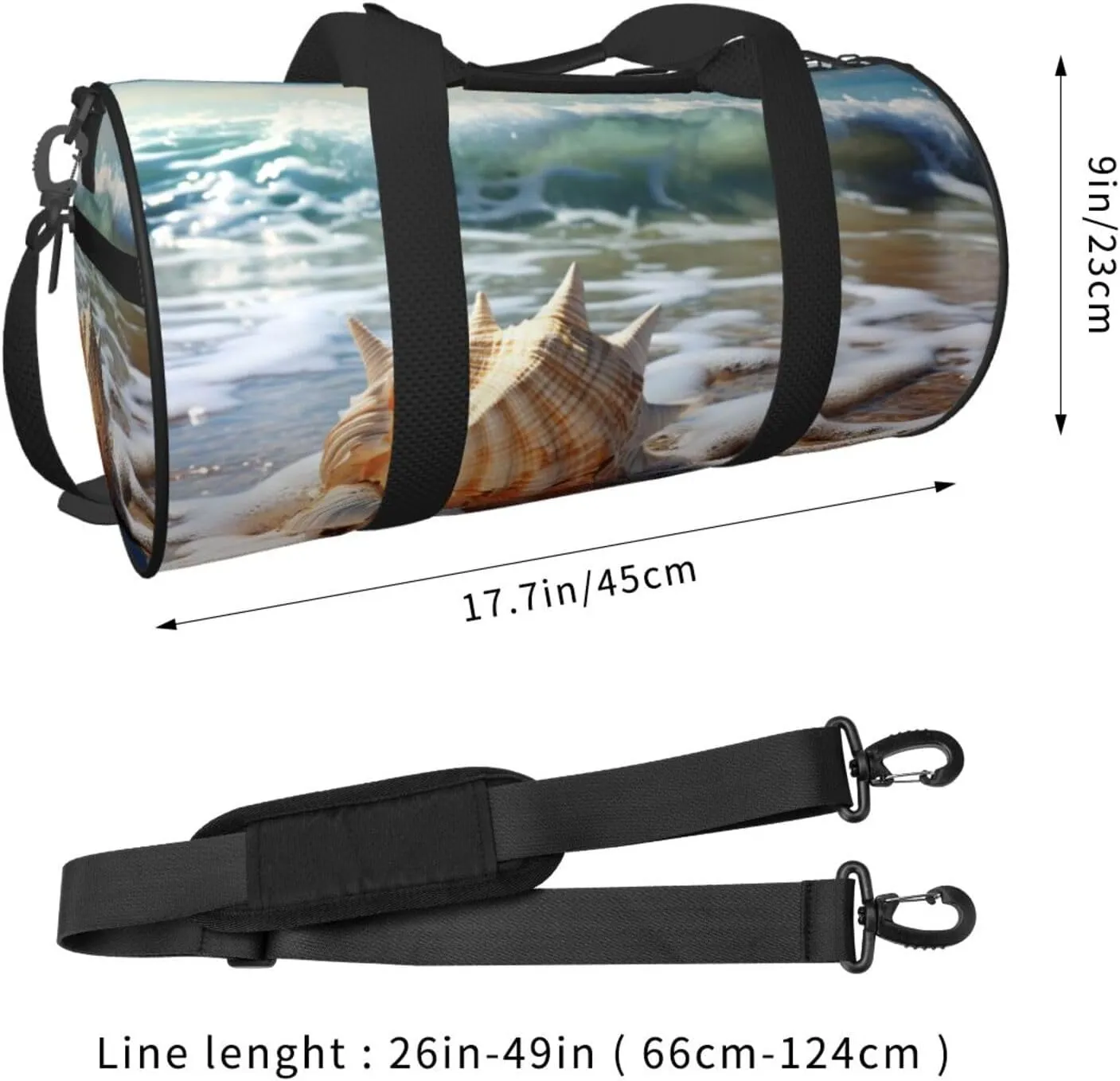 Sports Gym Bag for Women Men Travel Duffel Bag Tote Weekender Bag Carry on Overnight Bag for Travel Swimming Fitness Workout Sports Ocean Sea Wave Seashell Duffle Bag
