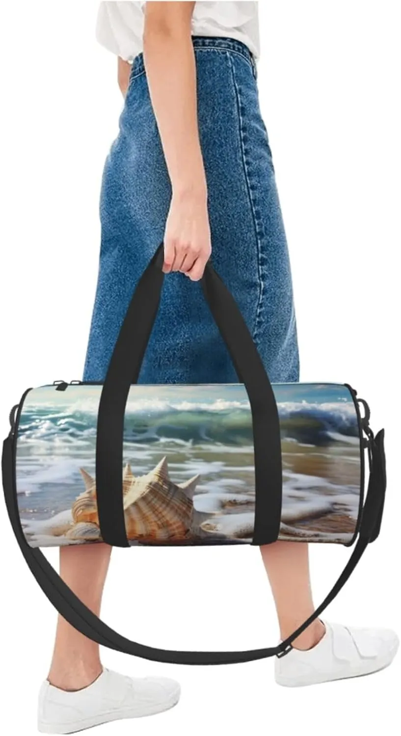 Sports Gym Bag for Women Men Travel Duffel Bag Tote Weekender Bag Carry on Overnight Bag for Travel Swimming Fitness Workout Sports Ocean Sea Wave Seashell Duffle Bag