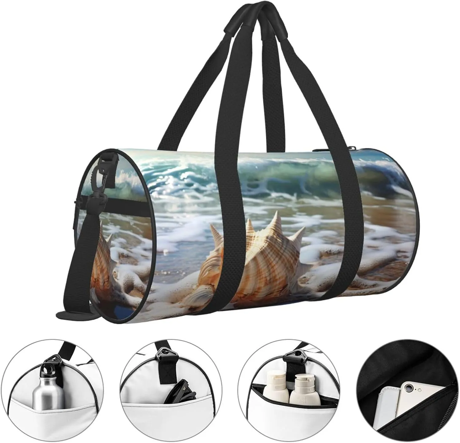 Sports Gym Bag for Women Men Travel Duffel Bag Tote Weekender Bag Carry on Overnight Bag for Travel Swimming Fitness Workout Sports Ocean Sea Wave Seashell Duffle Bag