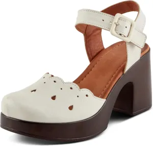 Spring Step NUTTLE Women's Leather Heels with Chic Cutouts and Platform Block Heel