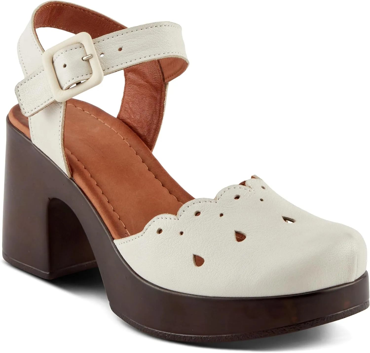Spring Step NUTTLE Women's Leather Heels with Chic Cutouts and Platform Block Heel