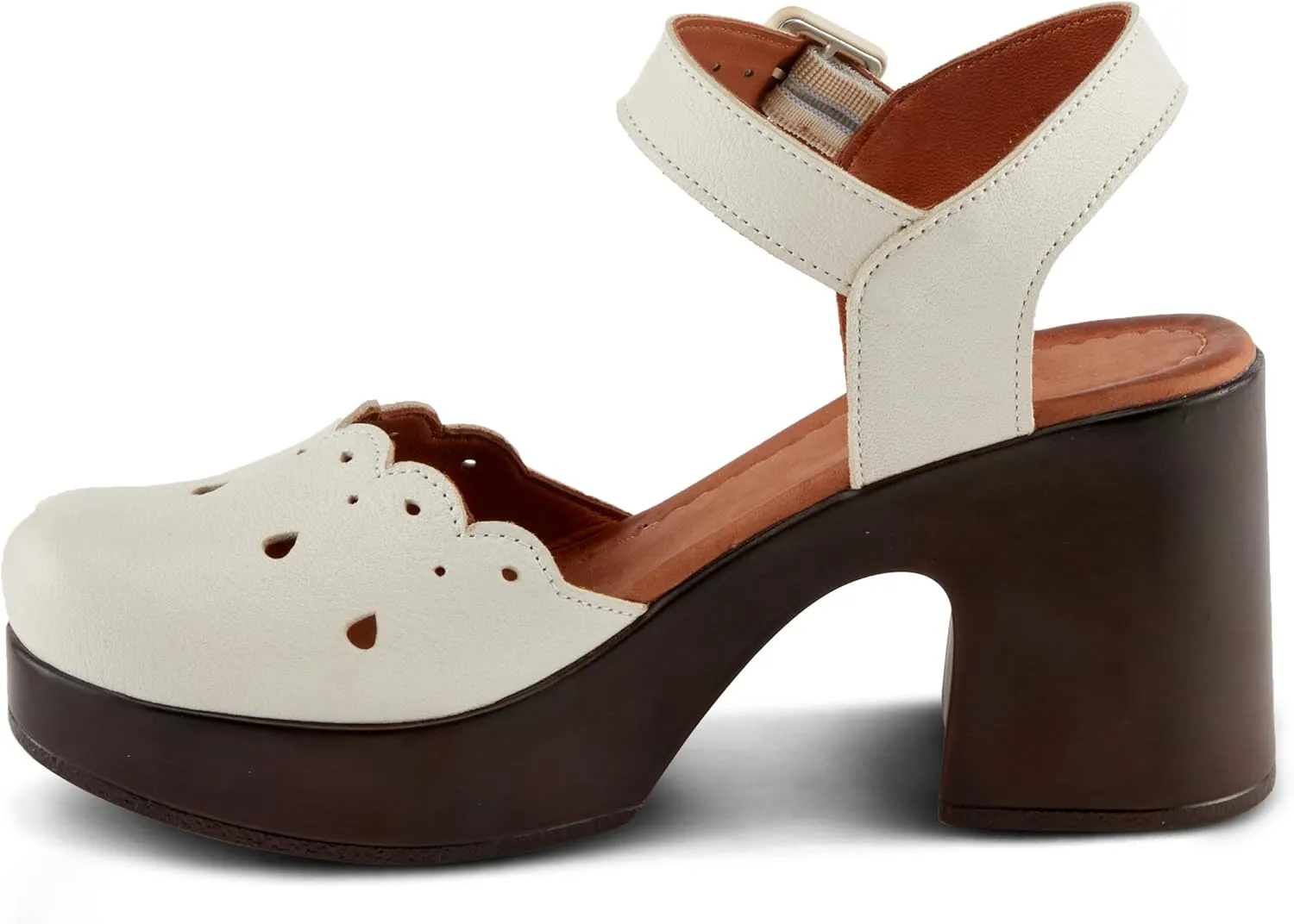 Spring Step NUTTLE Women's Leather Heels with Chic Cutouts and Platform Block Heel