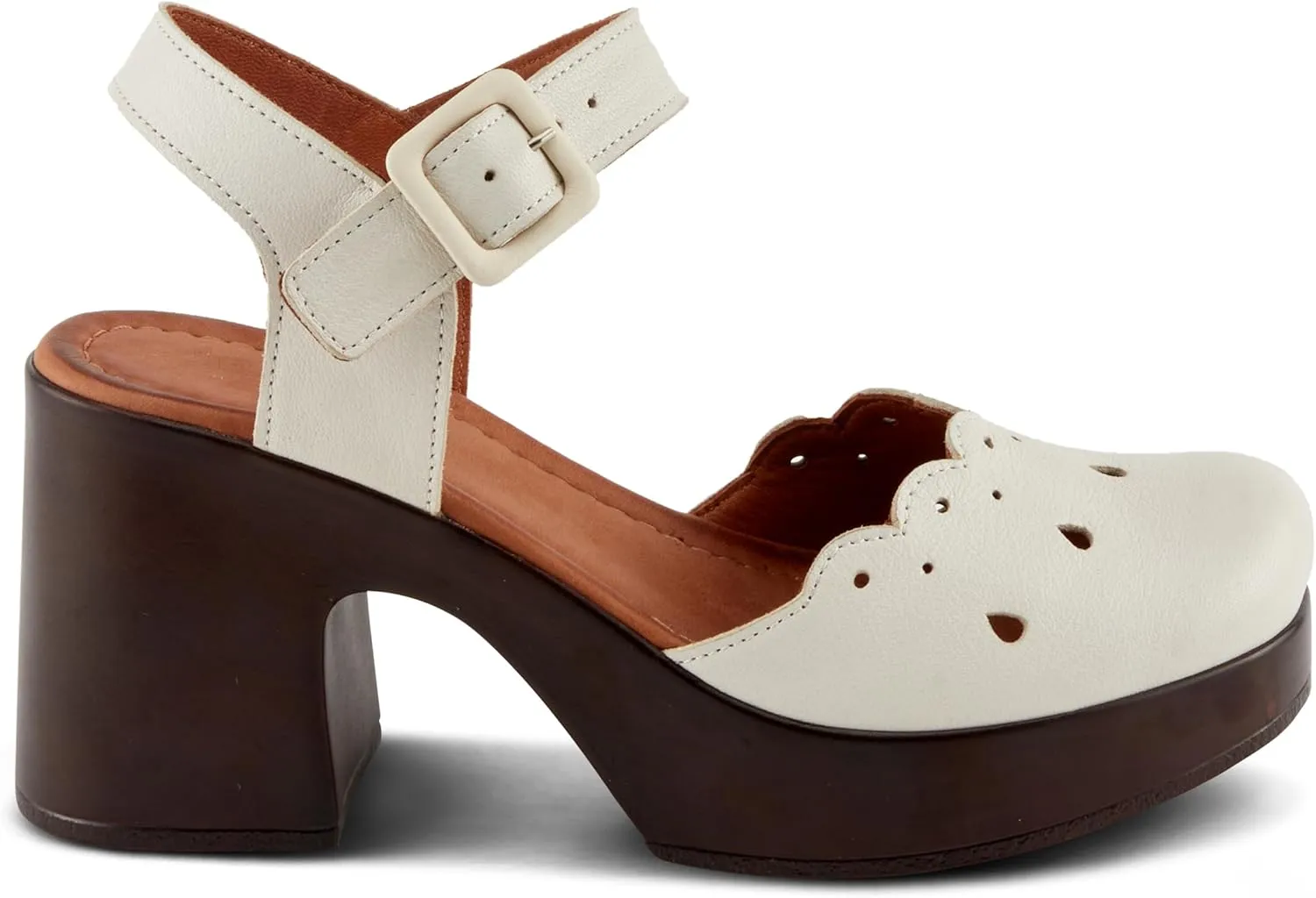 Spring Step NUTTLE Women's Leather Heels with Chic Cutouts and Platform Block Heel