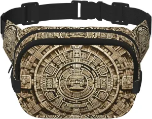 Square Double-Layer Ancient-Mayan-Calendar-Stone Waist Bag Large Crossbody Fanny Pack For Travel Walking Running