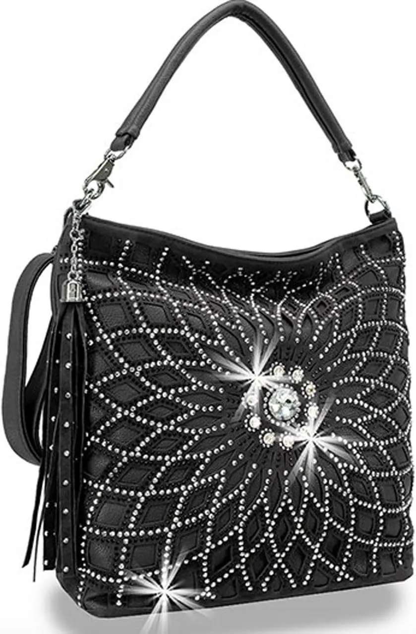 Star Flower Rhinestone Large Hobo Bag with Shoulder Strap