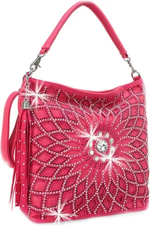 Star Flower Rhinestone Large Hobo Bag with Shoulder Strap