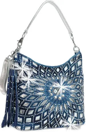 Star Flower Rhinestone Large Hobo Bag with Shoulder Strap