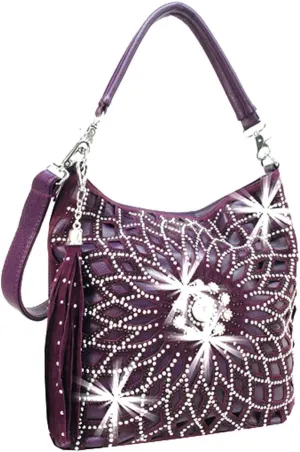 Star Flower Rhinestone Large Hobo Bag with Shoulder Strap