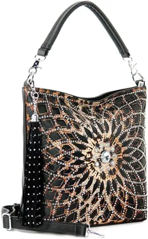 Star Flower Rhinestone Large Hobo Bag with Shoulder Strap