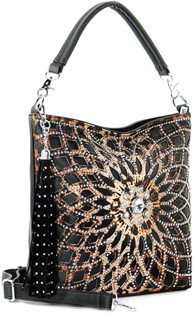 Star Flower Rhinestone Large Hobo Bag with Shoulder Strap
