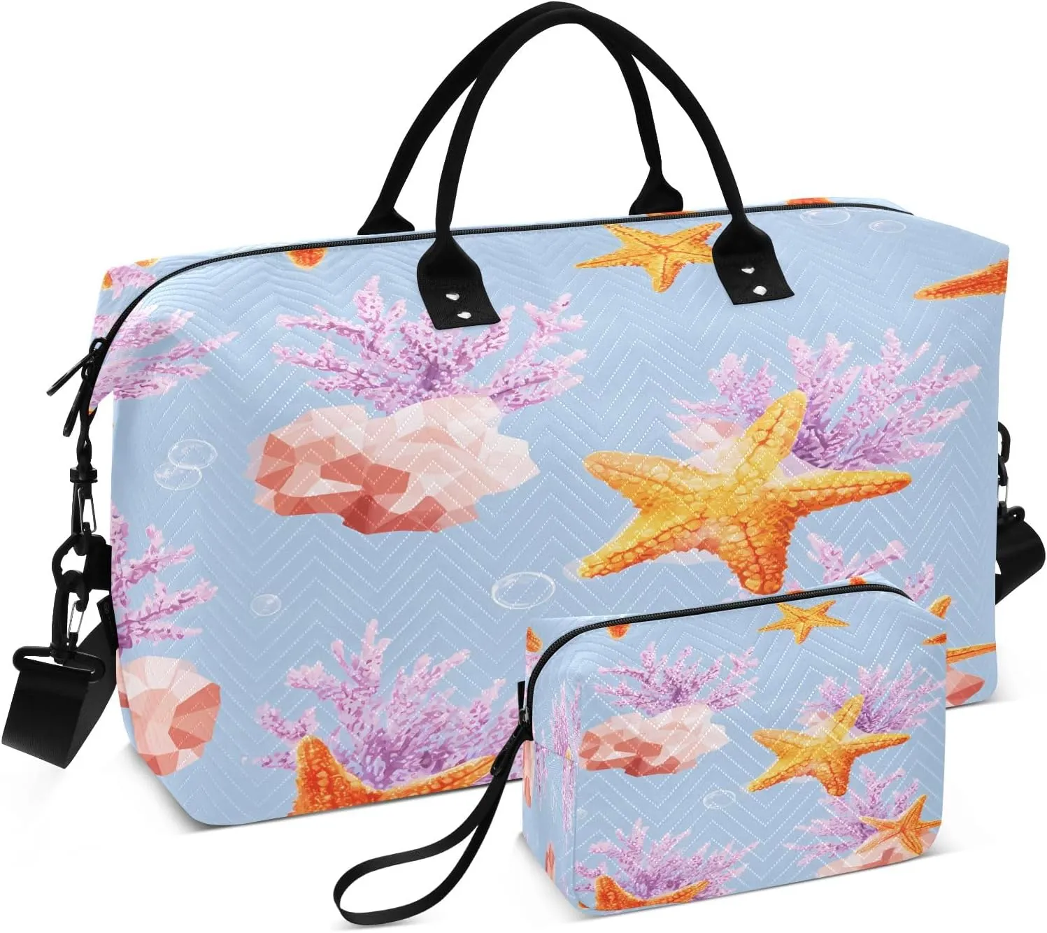 Starfish Coral Blue Background Pattern Travel Duffle Bag Gym Yoga Carry on Bags for Men Women Weekender Bag