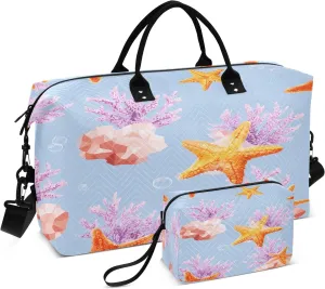 Starfish Coral Blue Background Pattern Travel Duffle Bag Gym Yoga Carry on Bags for Men Women Weekender Bag