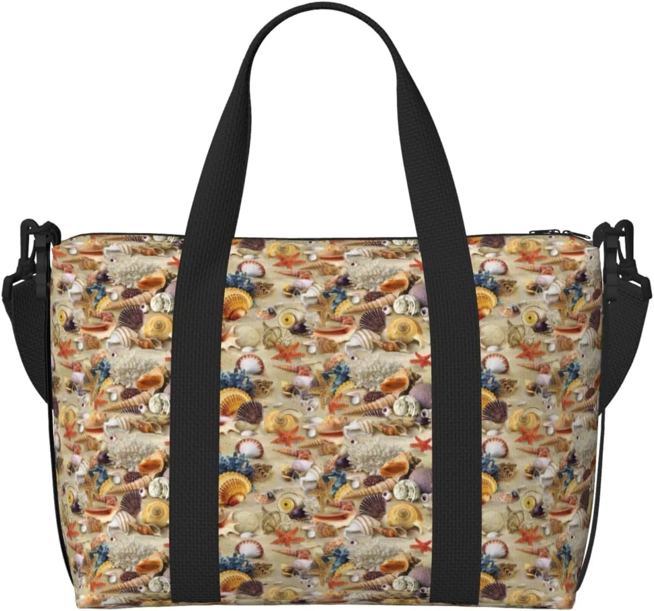Starfish Seashell Sandy Beach Theme Print Weekender Bag Sport Gym Bag Women Men Hospital Bag Personal Travel Bag Carryon Bag