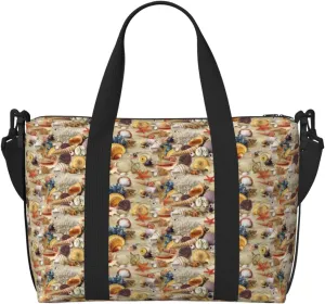 Starfish Seashell Sandy Beach Theme Print Weekender Bag Sport Gym Bag Women Men Hospital Bag Personal Travel Bag Carryon Bag