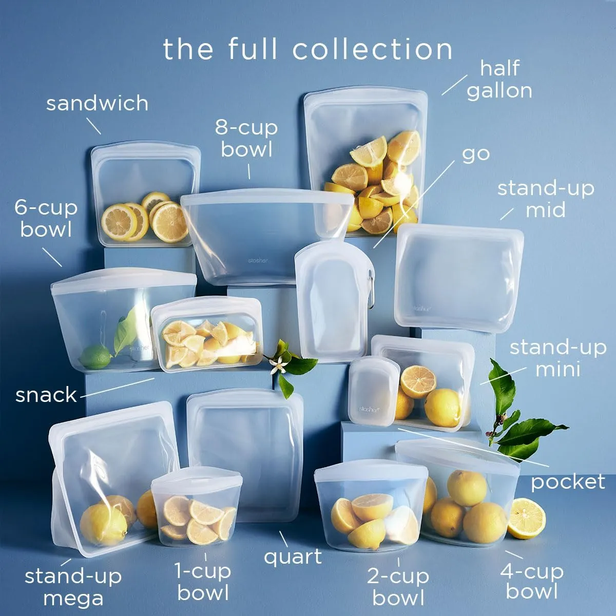 Stasher Premium Silicone Reusable Food Storage Bags, 6-Pack, Starter Kit, Sea Spray, Multi-Use Food Storage Bags, Lunch Bag, Travel Containers, BPA Free, Leak-free, Dishwasher-Safe, Eco-friendly