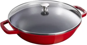 STAUB Cast Iron Wok with Glass Lid and Removable Grill, Ø 30 cm, 4.40 L, Cherry