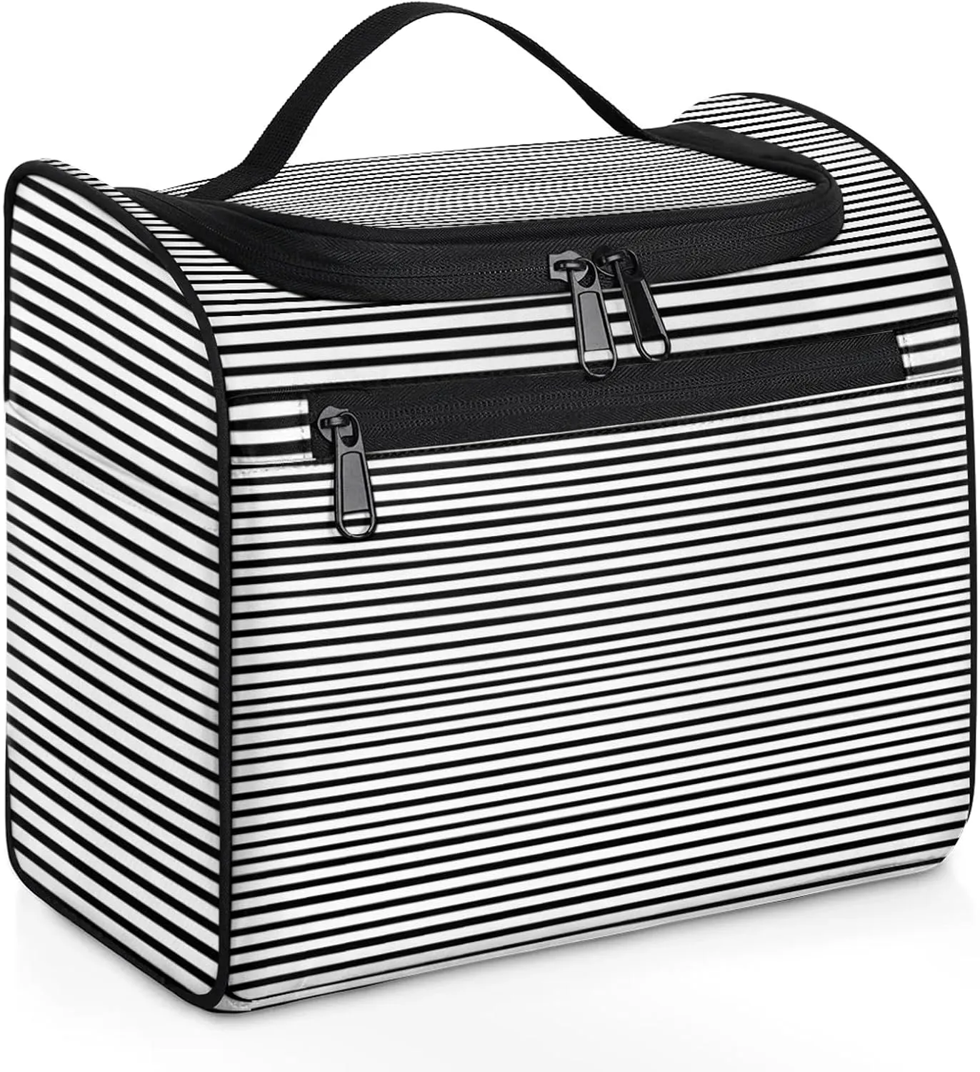 Stripe Abstract Geometric Large Makeup Bag Travel Make Up Organizer for Women Girls Cosmetic Bag Organizer With Handle
