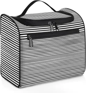 Stripe Abstract Geometric Large Makeup Bag Travel Make Up Organizer for Women Girls Cosmetic Bag Organizer With Handle