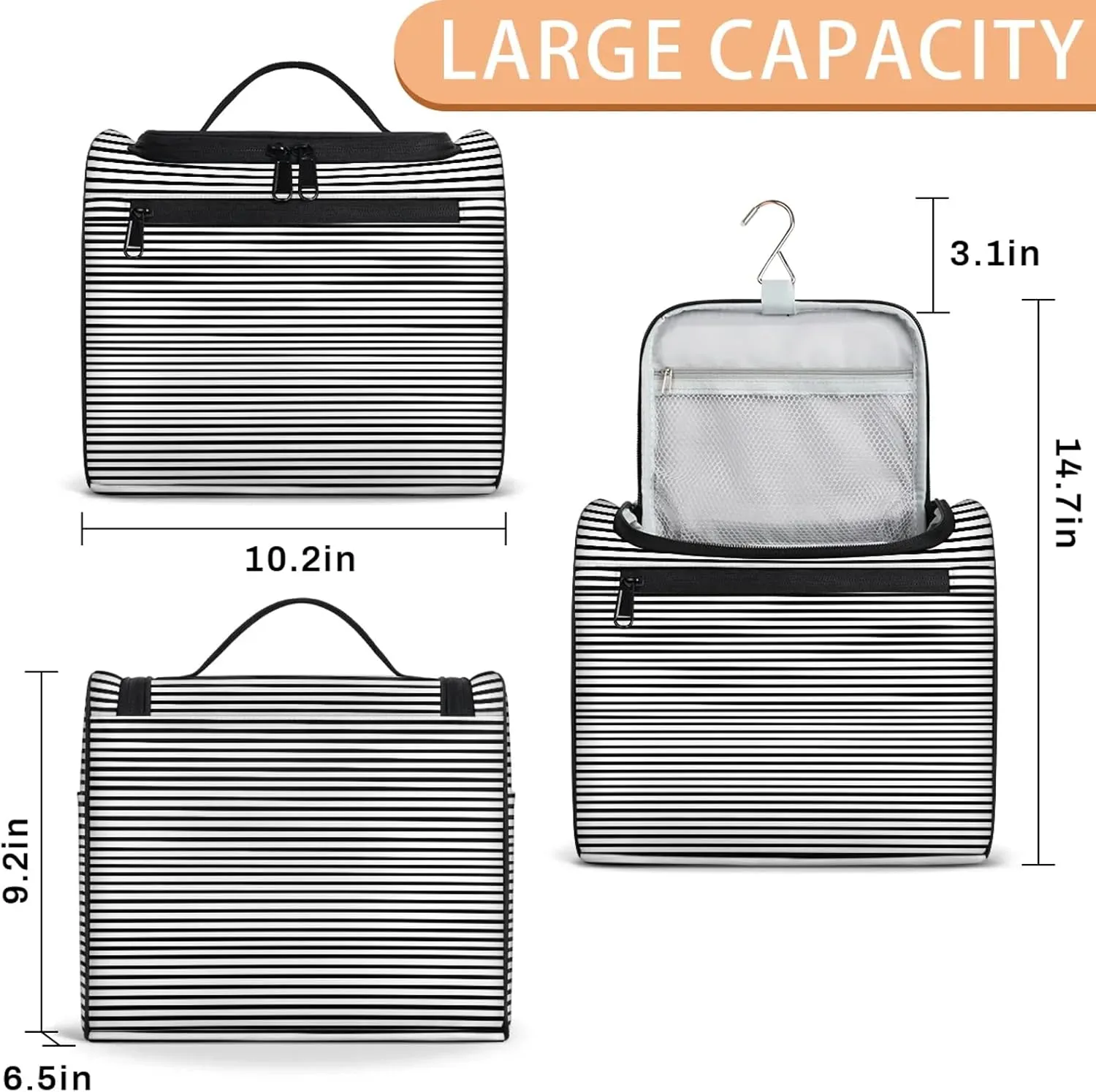 Stripe Abstract Geometric Large Makeup Bag Travel Make Up Organizer for Women Girls Cosmetic Bag Organizer With Handle