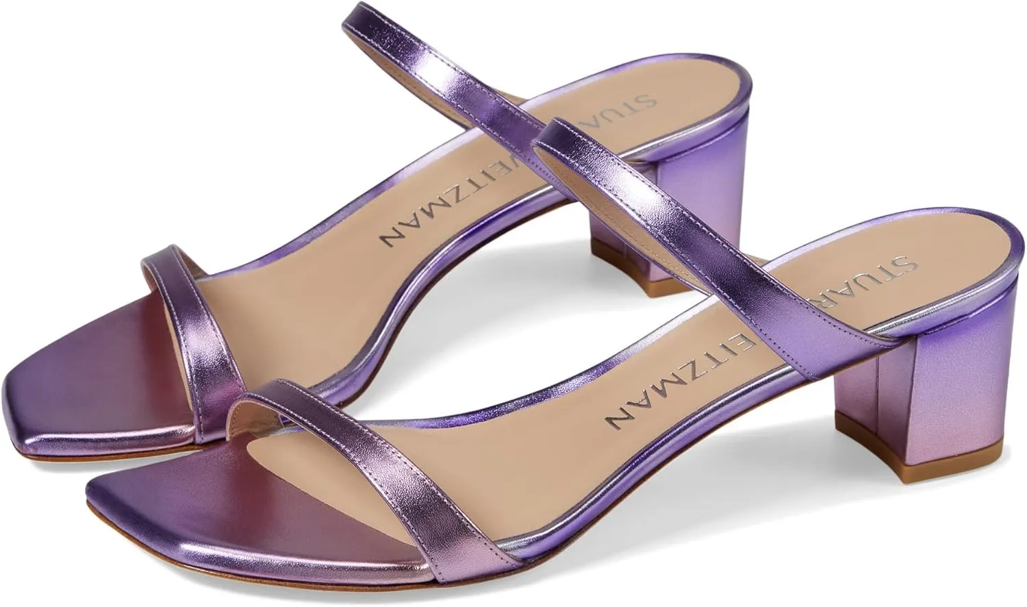 Stuart Weitzman Aleena 50 Block Slide Heels for Women - Leather Upper and Lining, Sleek Straps Design, and Rubber Outsole