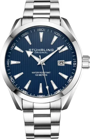 Stuhrling Original Dress Watch for Men Analog Dial with Date Calfskin Leather Band
